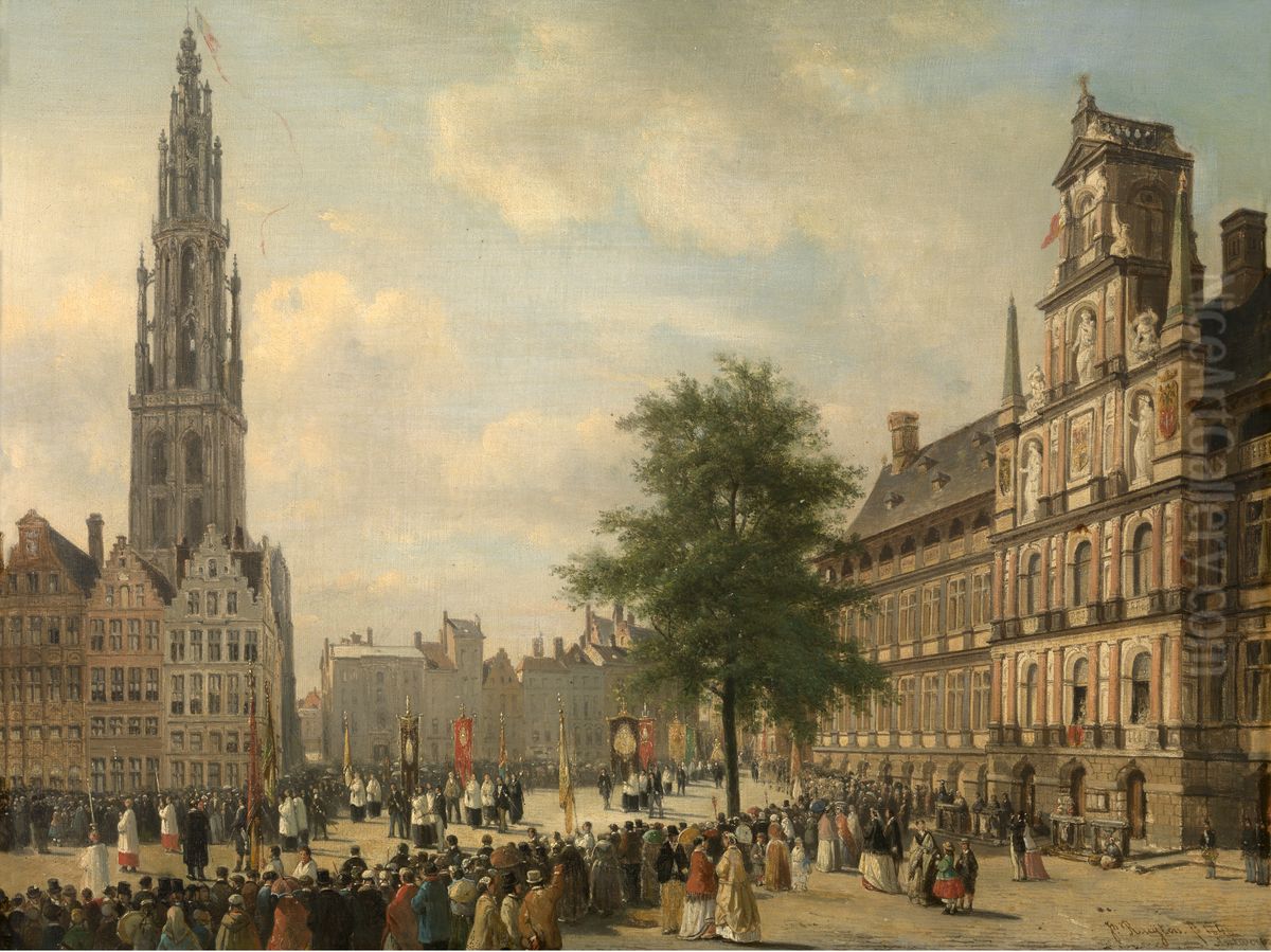 Procession on the Grote Markt in Antwerp Oil Painting by Jan Michiel Ruyten