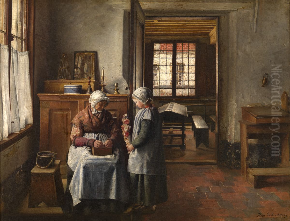 Grootmoeders feest Oil Painting by Henri de Braekeleer