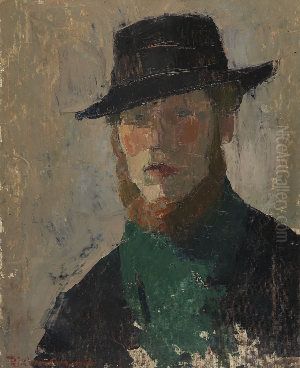 Self Portrait in Black Hat Oil Painting by Rik Wouters