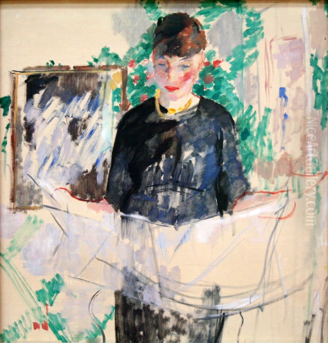 Woman in Black Reading a Newspaper Oil Painting by Rik Wouters
