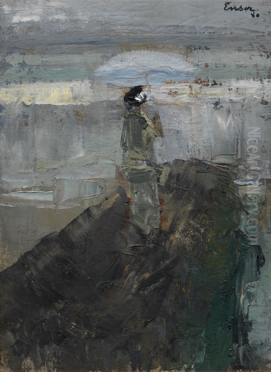 Woman on a Breakwater Oil Painting by James Ensor