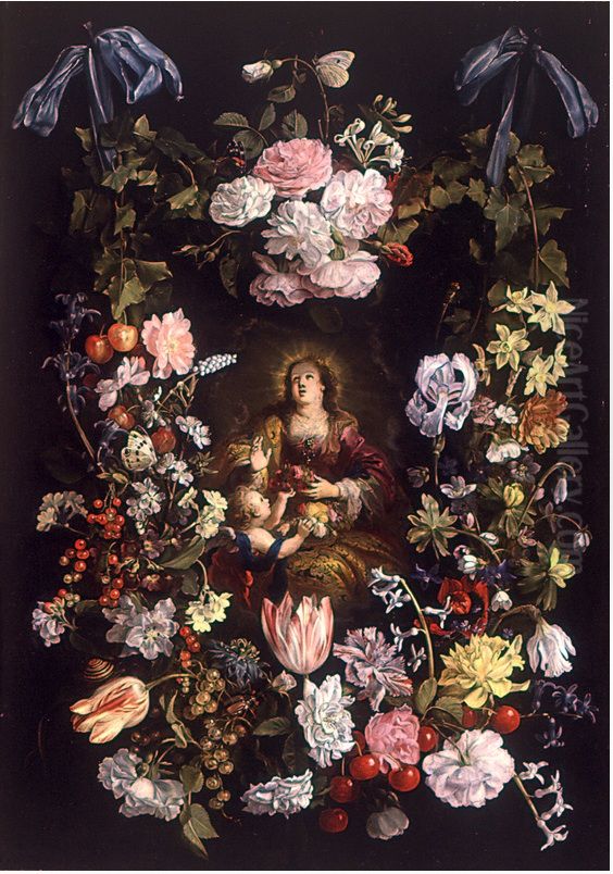 St Dorothea of Caesarea in a Flower Garland Oil Painting by Philips de Marlier