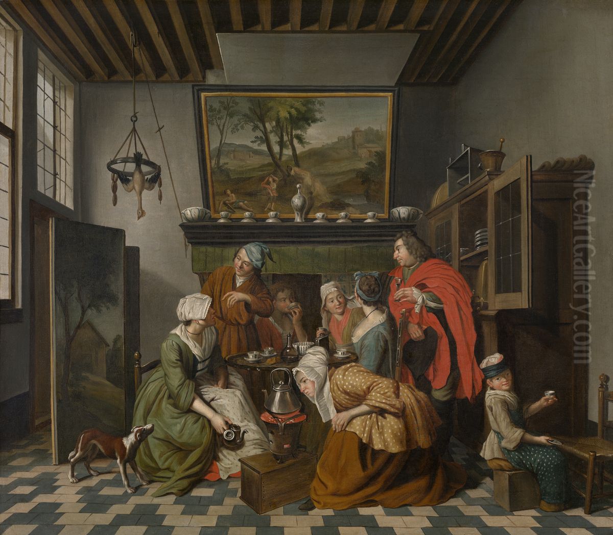 A party drinking coffee Oil Painting by Jan Josef Horemans the Younger