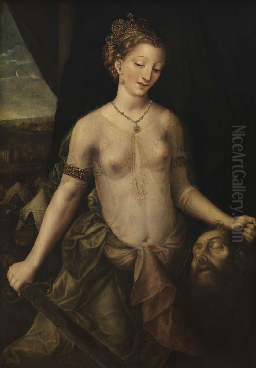 Judith with Holofernes' head (Judith 8-16) Oil Painting by Jan Matsys