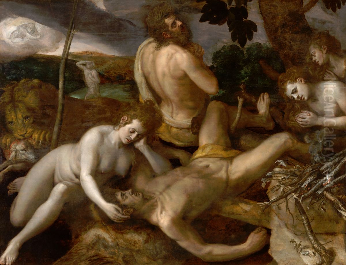 Adam and Eve grieve over the Dead Body of Abel Oil Painting by Frans Floris I