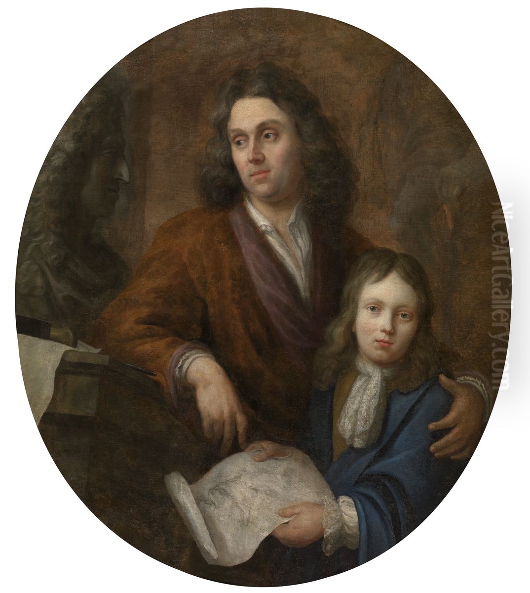 Double portrait of Guilliam Kerricx (1652-1719) and his son Willem Ignatius (1682-1745) Oil Painting by Jacob Denys