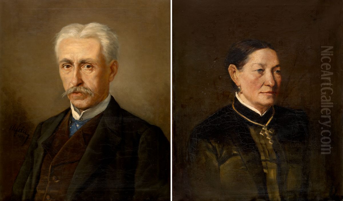 De heer en mevrouw Meyer, ouders van mevrouw Van Soom Oil Painting by Charles Felu