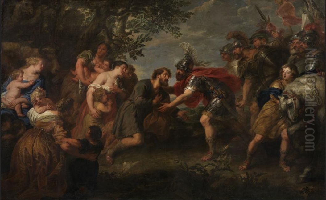 Jacob and Esau are reconciled Oil Painting by Jan van den Hoecke