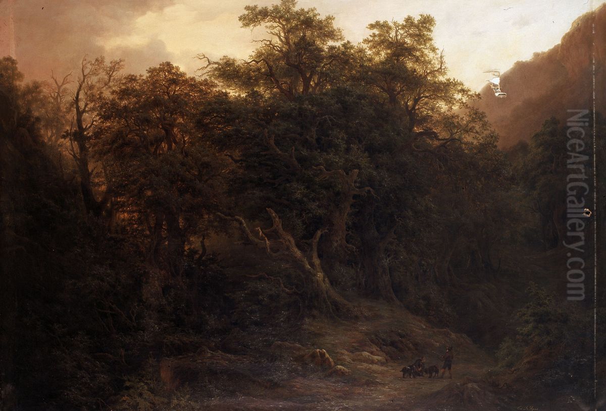 Woodland Scene at Alife in the Abruzzo (Italy) Oil Painting by Edouard De Vigne