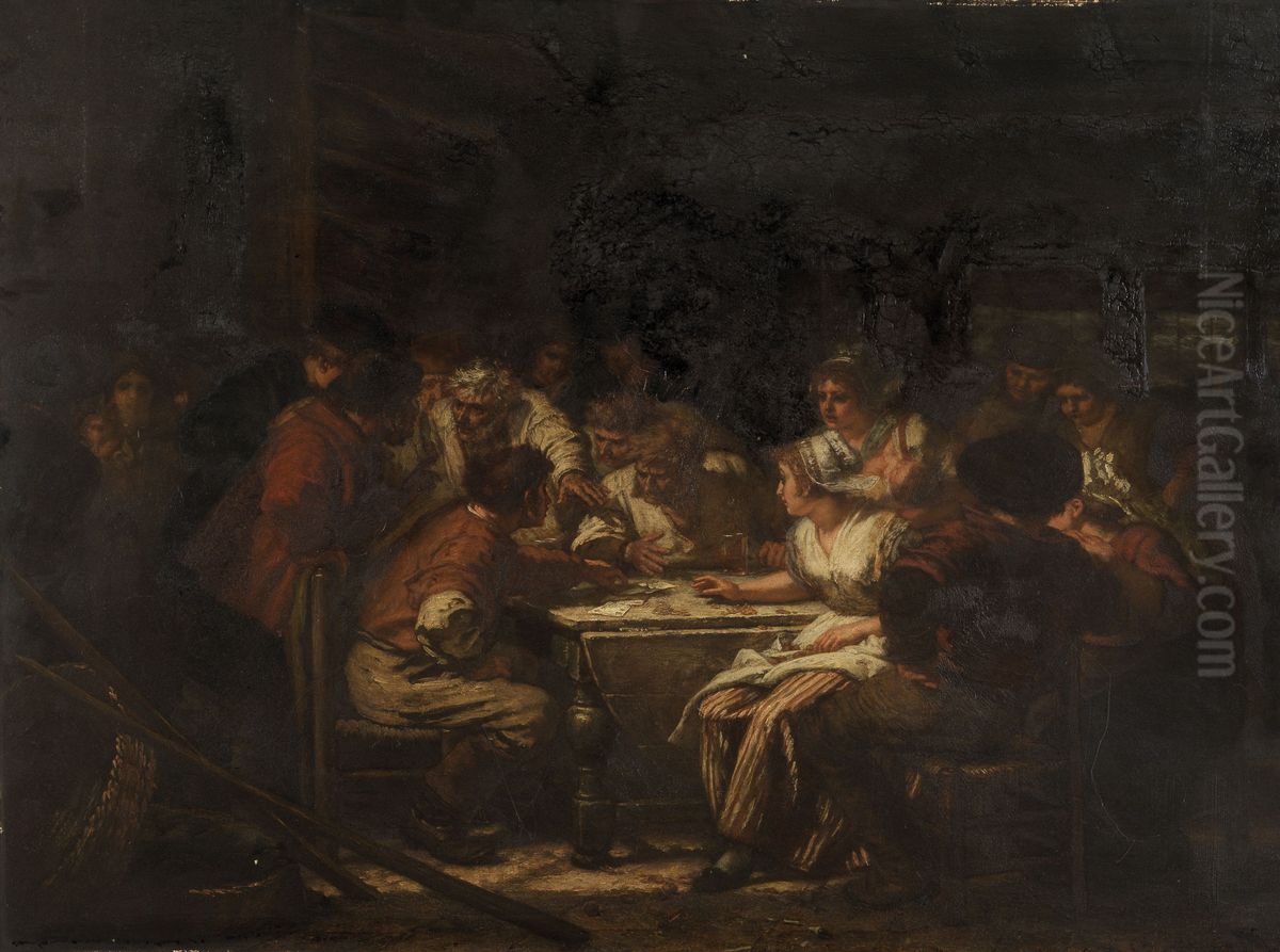 The Card Game Oil Painting by Eugene De Block