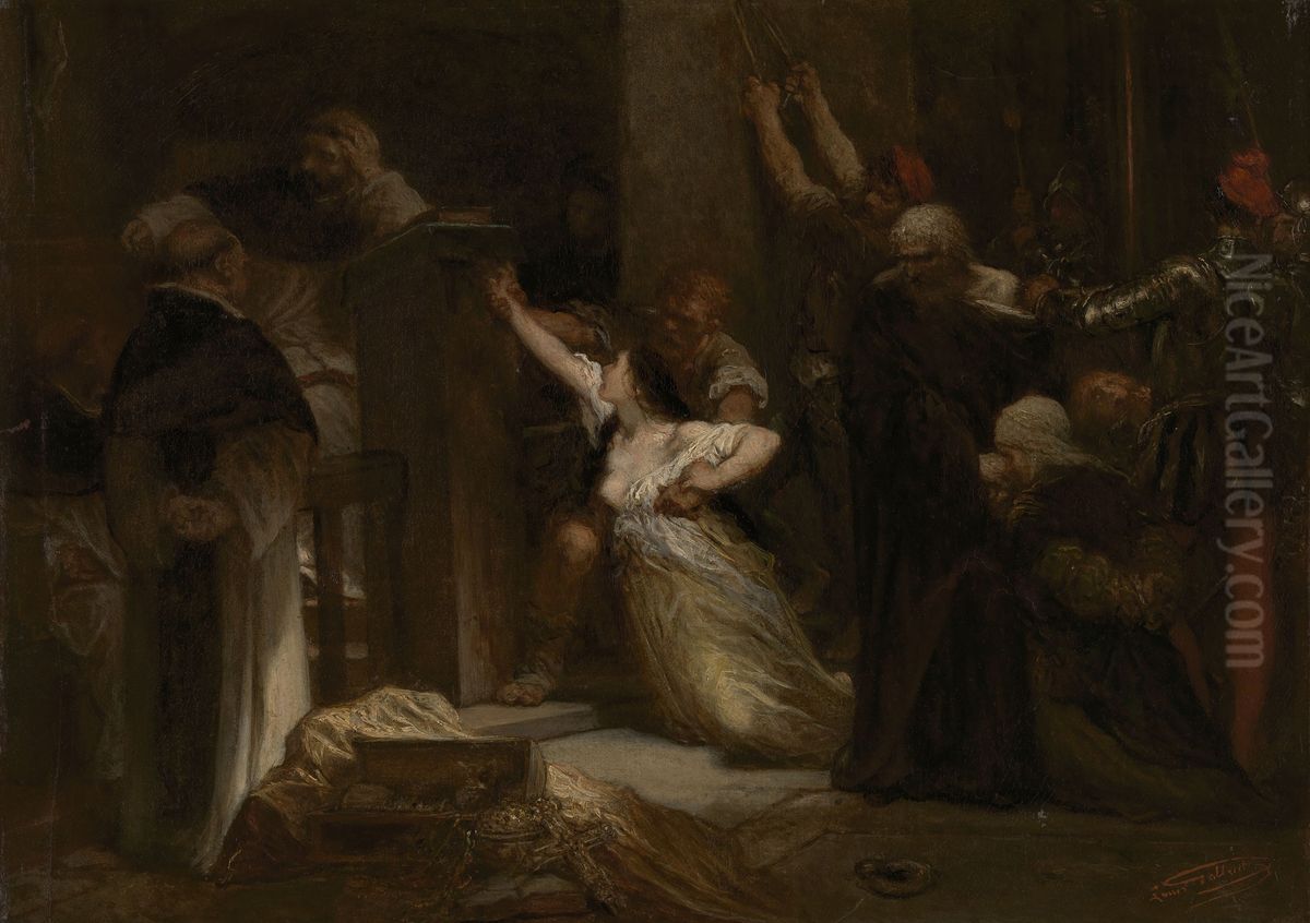 A Jewish Family Accused of Handling Stolen Religious Artefacts and Tortured by the Inquisition Oil Painting by Louis Gallait
