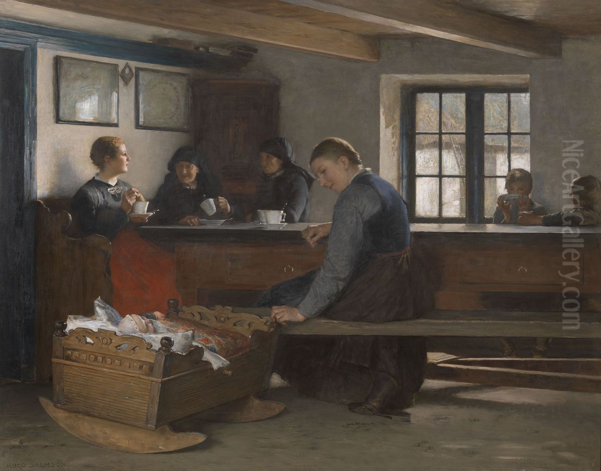 Visiting the Tenant Farmer Oil Painting by Hugo Salmson