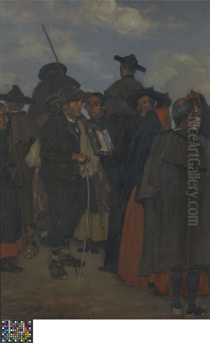 Spanish Farmers at a Market Oil Painting by Ignacio Zuloaga