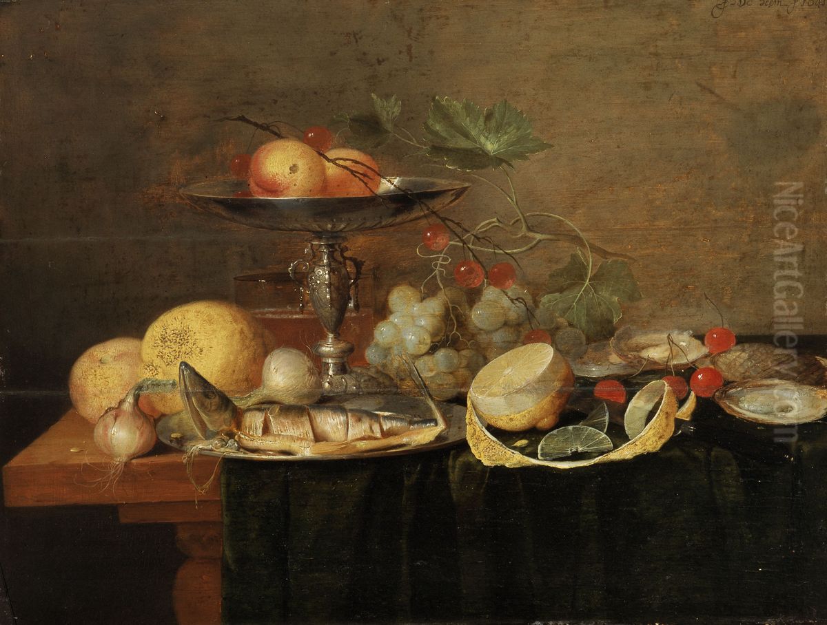 Still Life with Herring and Fruits Oil Painting by Jan Davidsz. De Heem