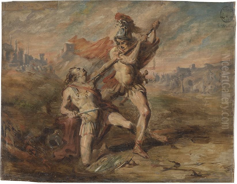 Achilles doodt Hector Oil Painting by Leonce Legendre