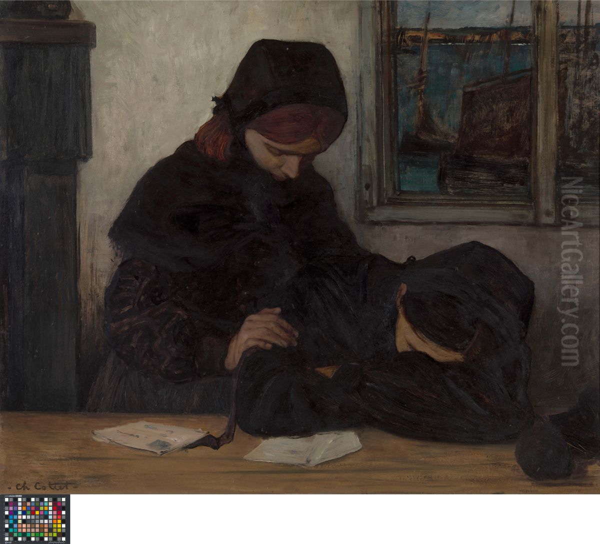 Mourning at Ouessant (Brittany) Oil Painting by Charles Cottet