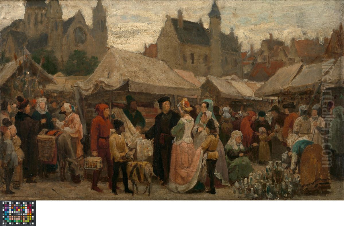 A Fair in Ghent in the Middle Ages (study) Oil Painting by Felix De Vigne