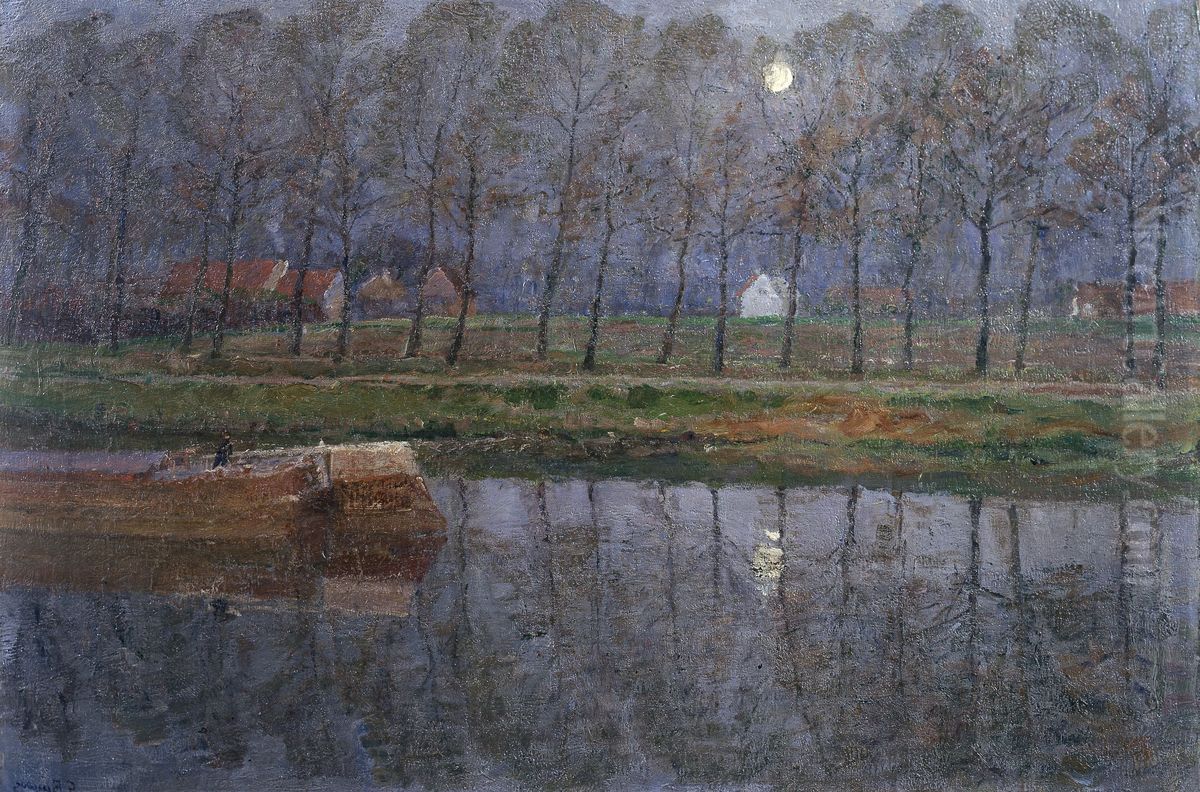 The Ghent-Terneuzen Canal by Moonlight in Spring Oil Painting by Georges Buysse