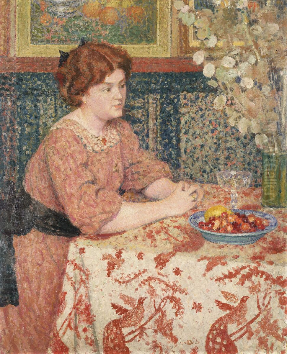 Young Woman with Cherries Oil Painting by Georges Lemmen