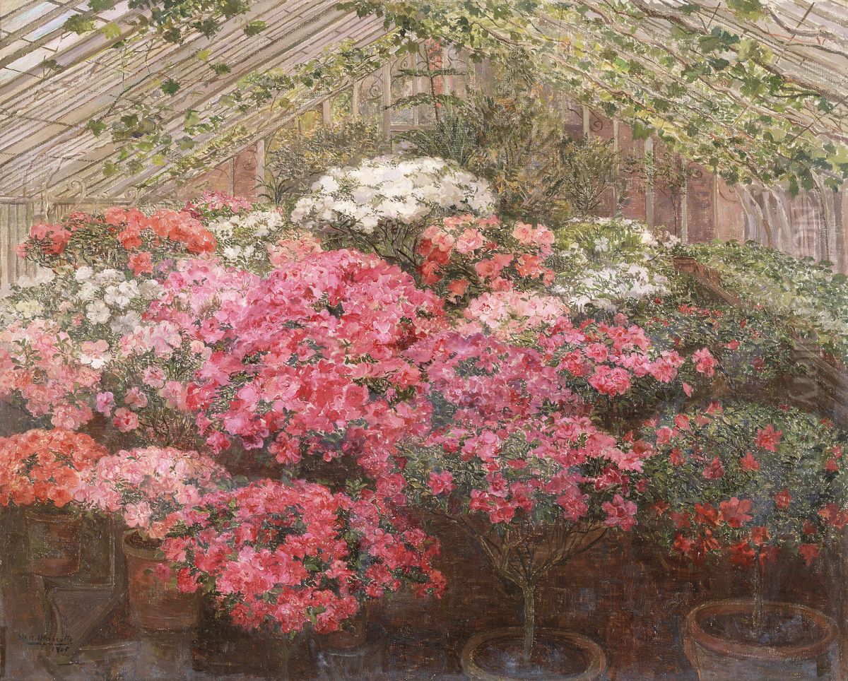 Greenhouse with Azaleas Oil Painting by Marie Antoinette Marcotte