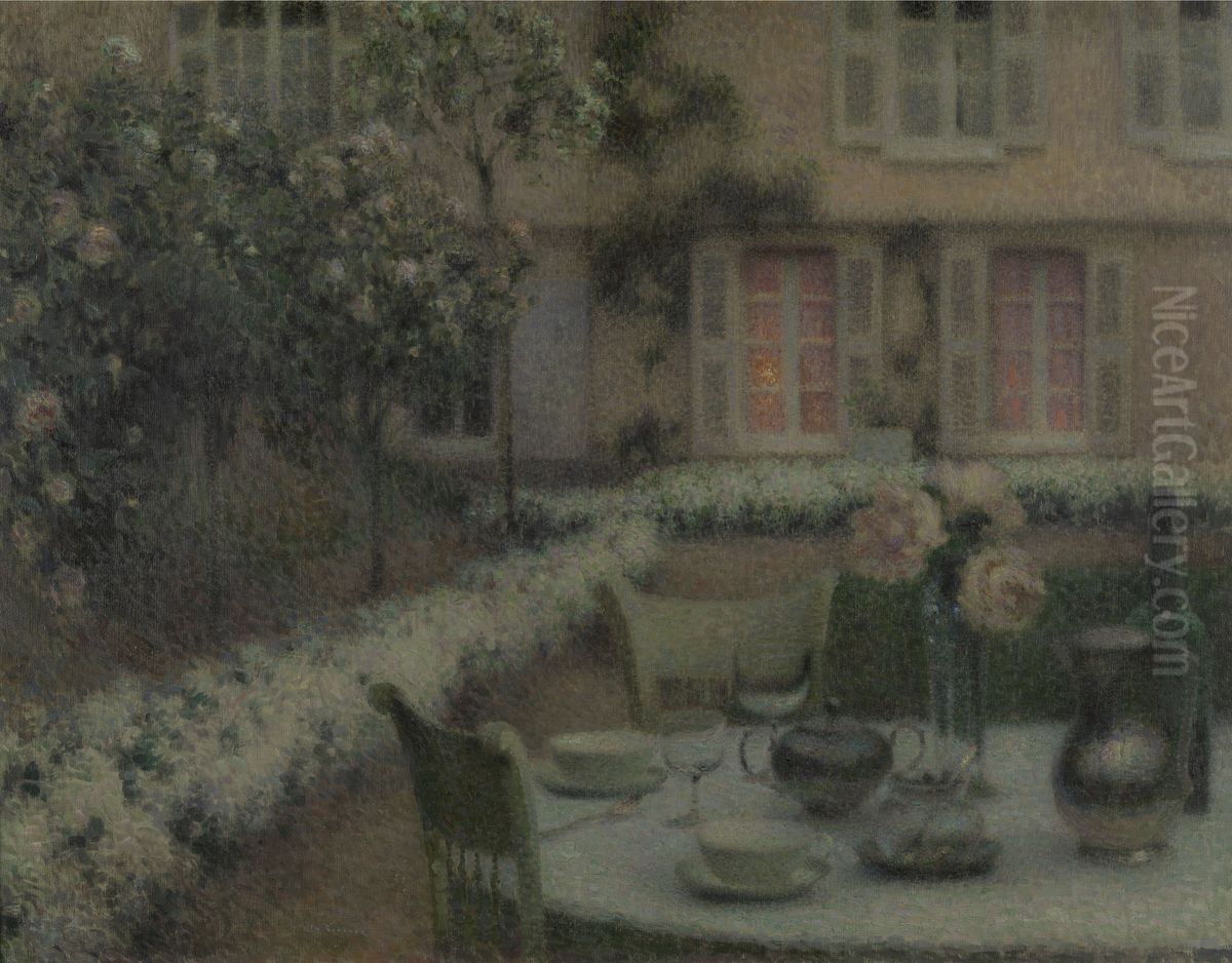 The Table in the White Garden at Gerberoy Oil Painting by Henri Le Sidaner
