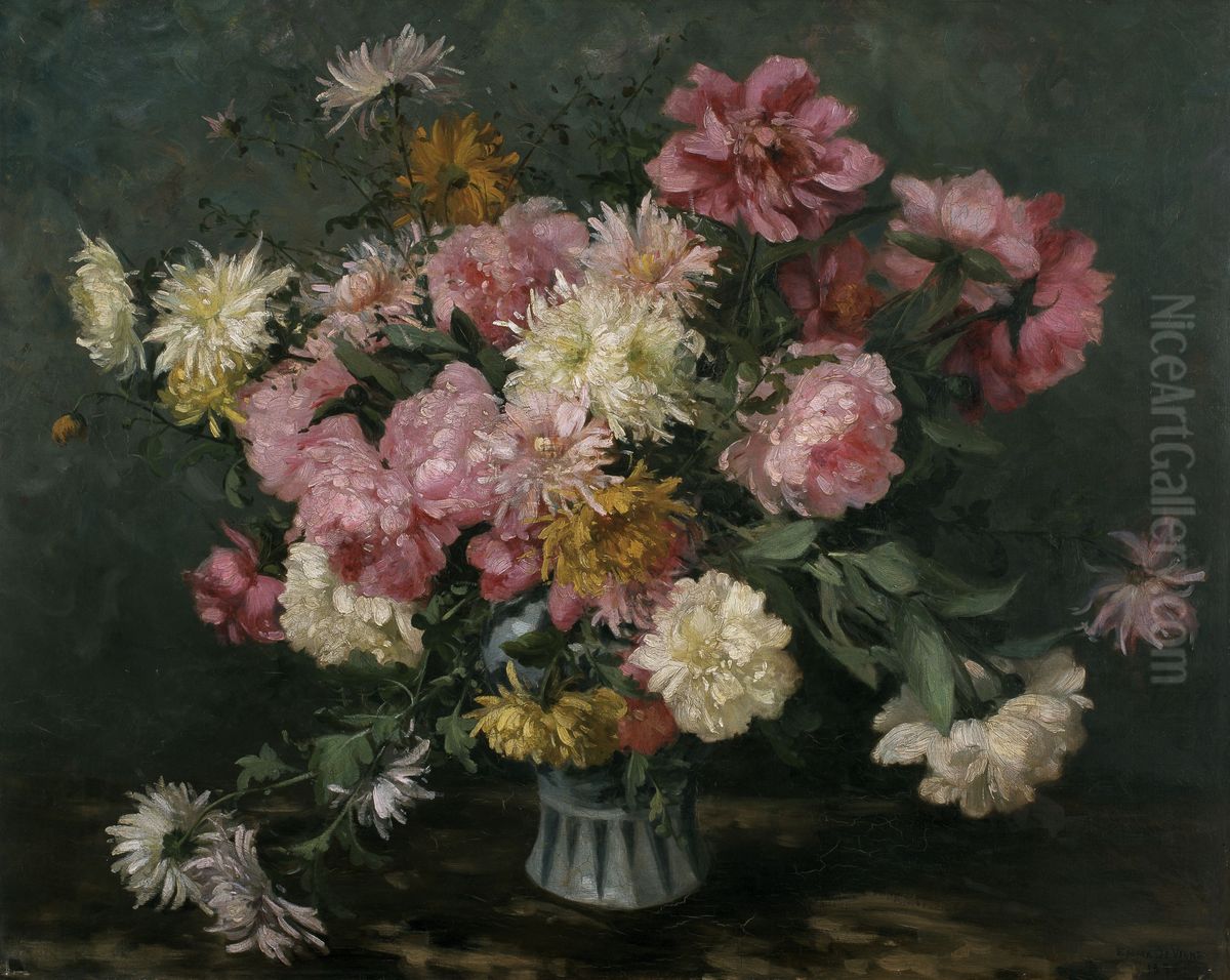 Chrysanthemums and Peonies Oil Painting by Emma de Vigne