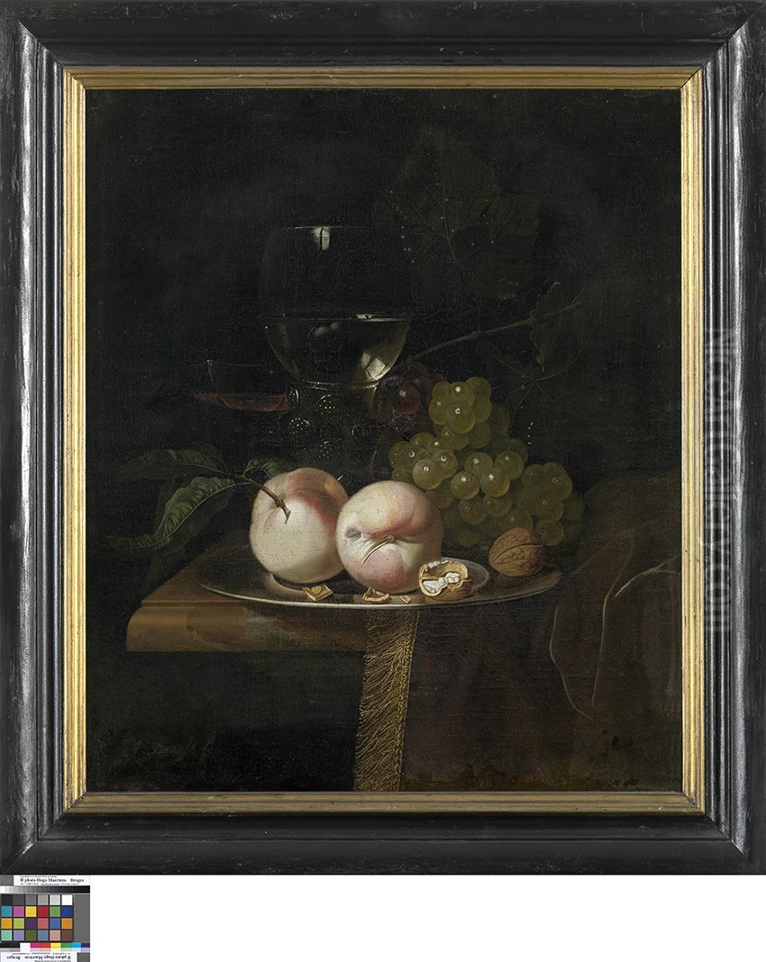 Stilleven met fruit en een wijnglas Oil Painting by Isaac Denies
