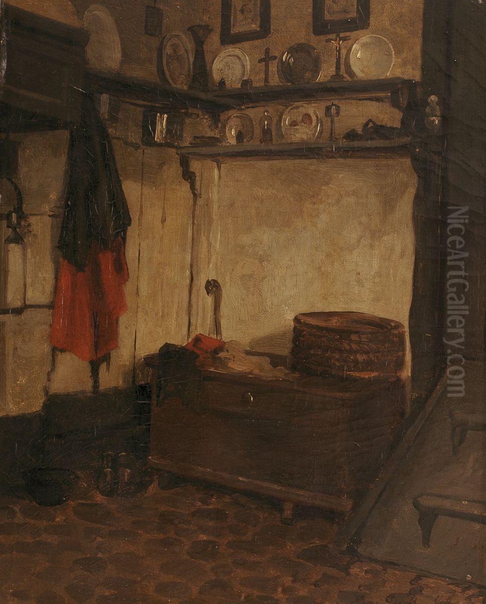 Kitchen Interior Oil Painting by Henri de Braekeleer
