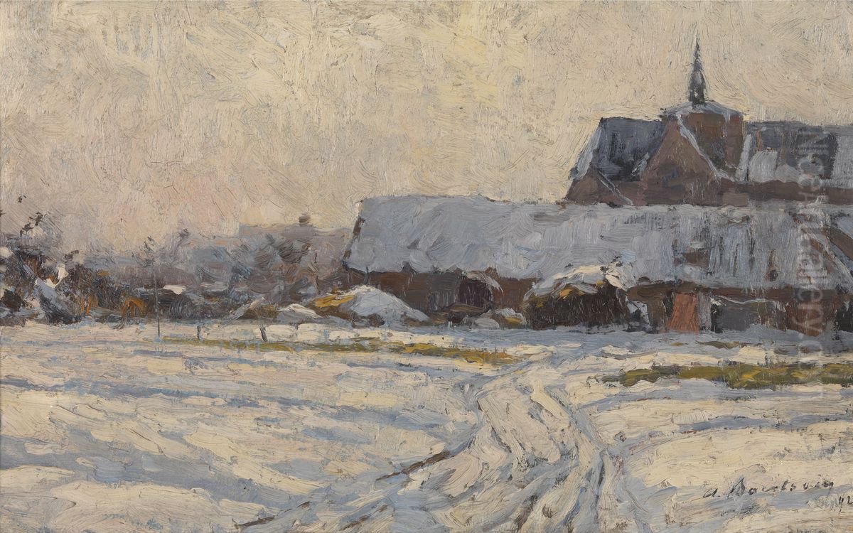 Snow in the Afternoon (Snow-Covered Village) Oil Painting by Albert Baertsoen