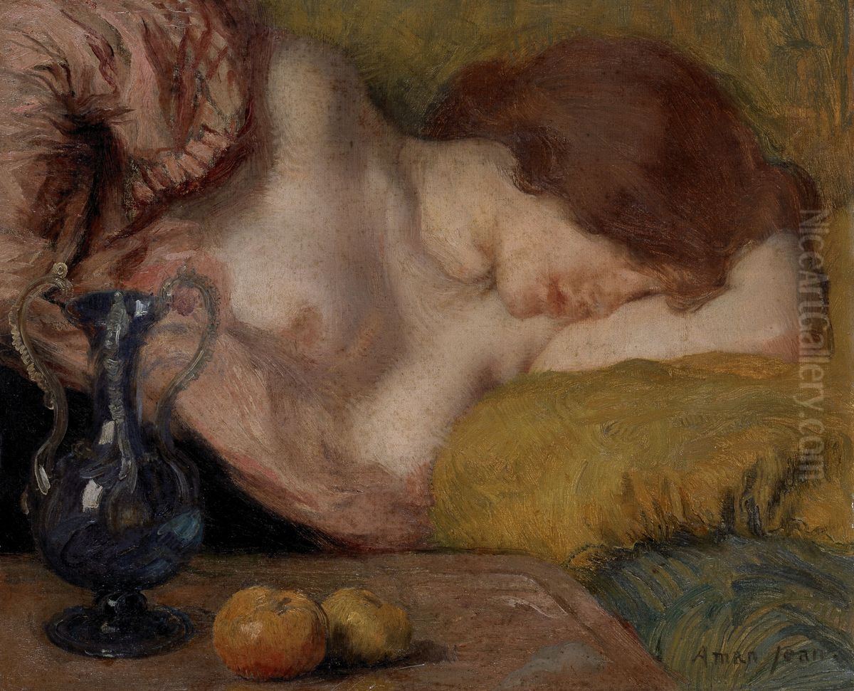 The Apples or Young Woman Sleeping Oil Painting by Edmond-Francois Aman-Jean