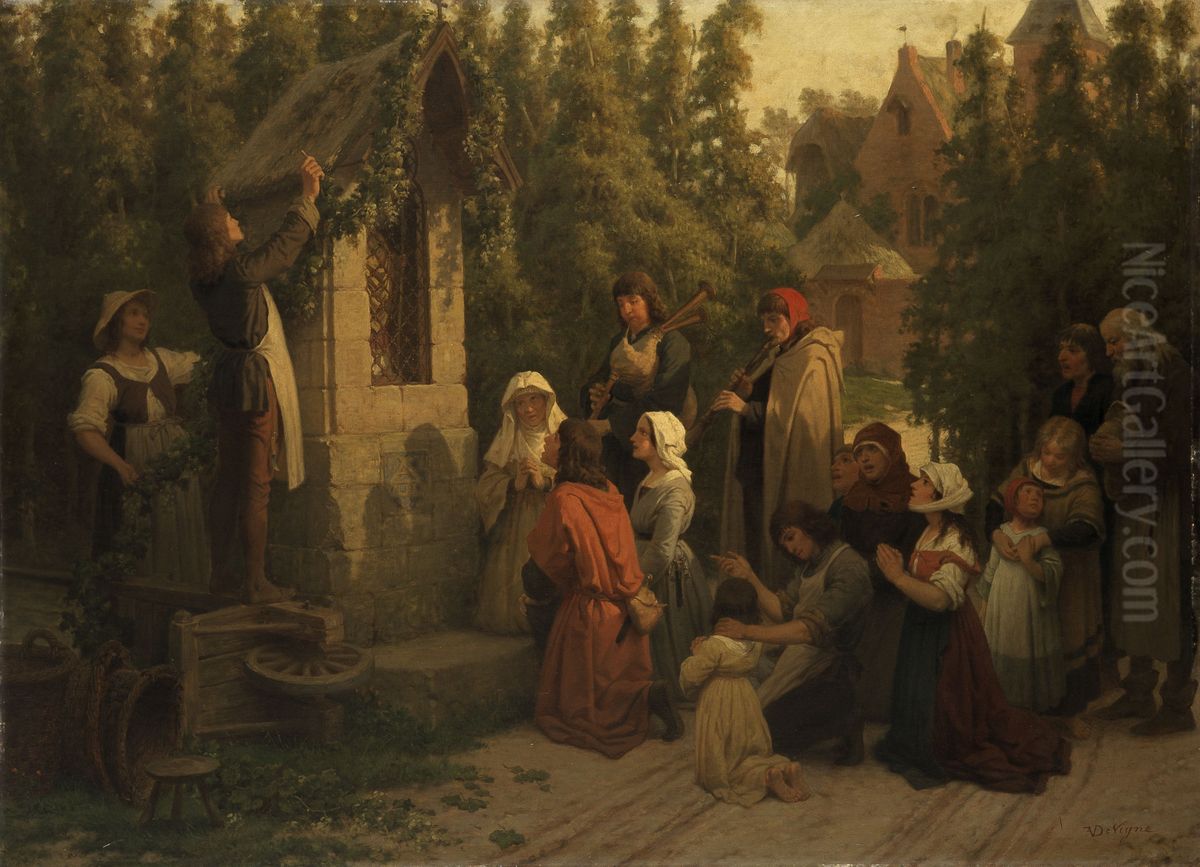 A Prayer before the Hop Harvest Oil Painting by Felix De Vigne