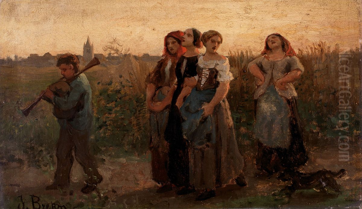 Turning Back from the Fields (study) Oil Painting by Jules Breton