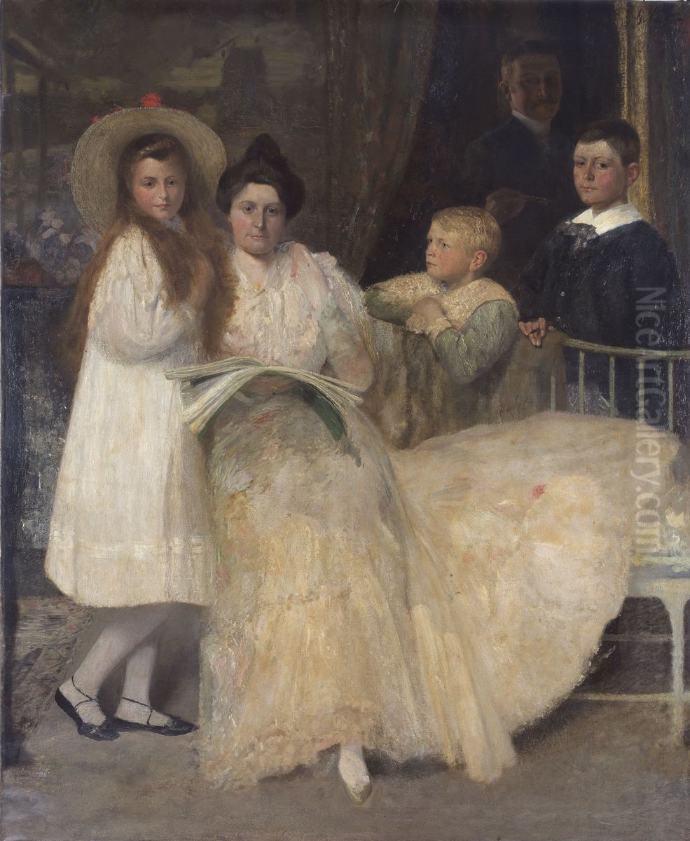 Portrait of the Artist Georges Buysse, with his Wife and Children Oil Painting by Georg Sauter