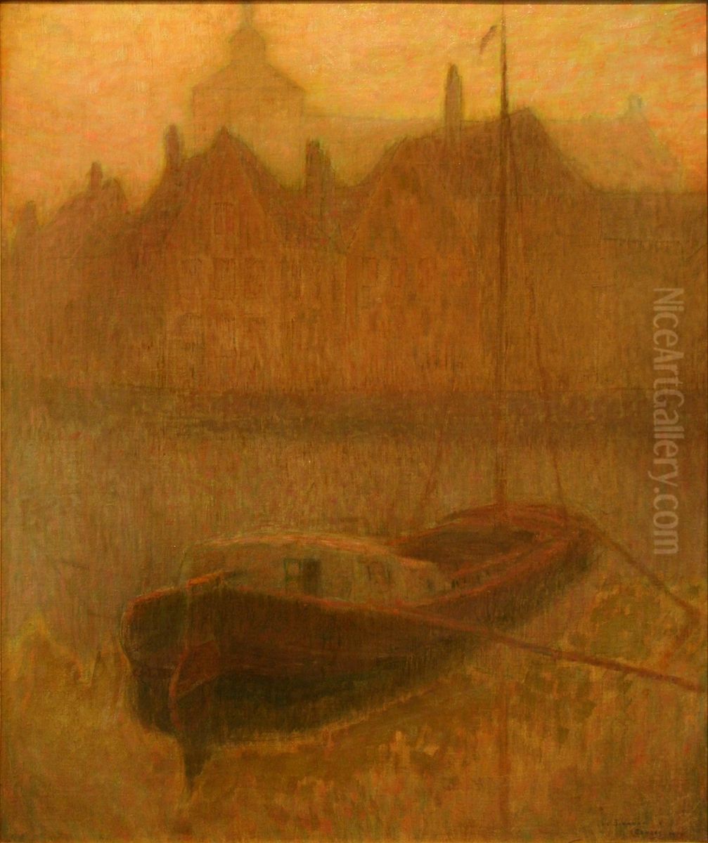Boat on the Canal (Morning) Oil Painting by Henri Le Sidaner