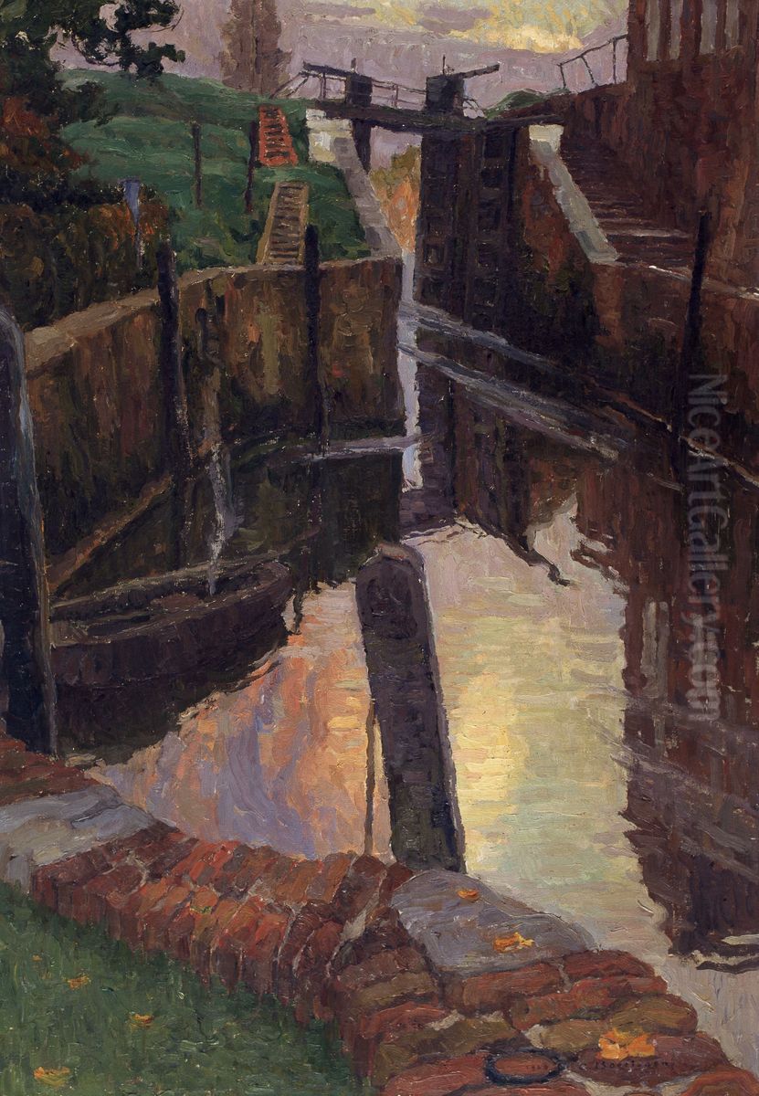 The Old Lock on the River Scheldt Oil Painting by Albert Baertsoen