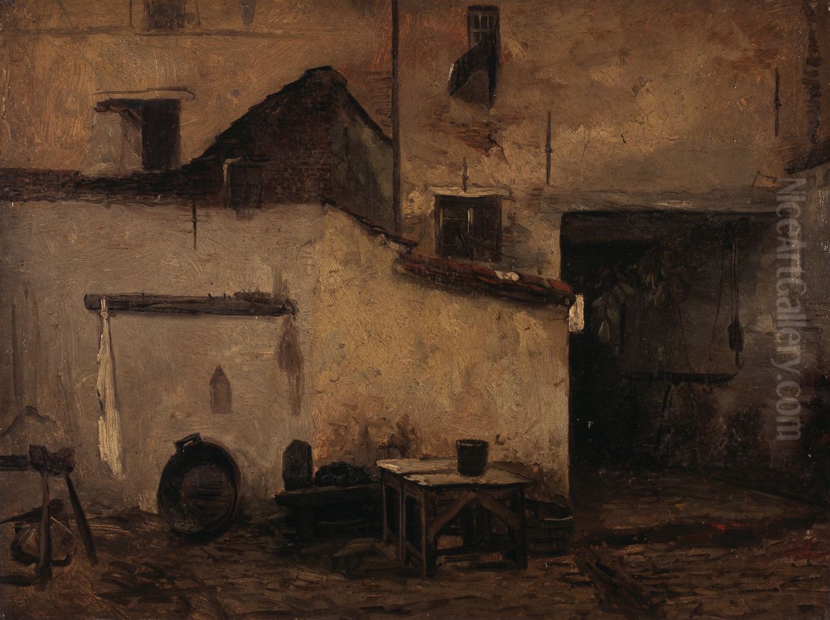 Backyard of a Butcher's Shop Oil Painting by Jan Stobbaerts