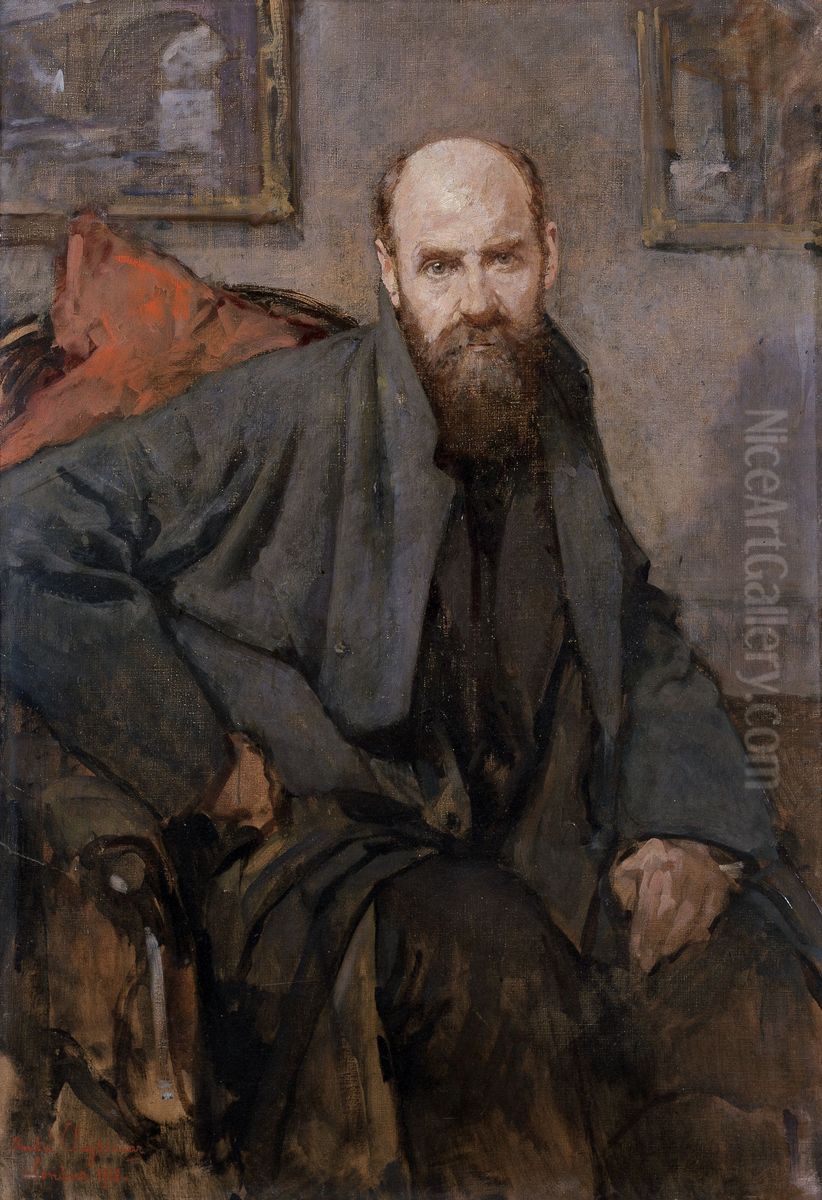 Portrait of the Artist Albert Baertsoen Oil Painting by Andre Cluysenaar