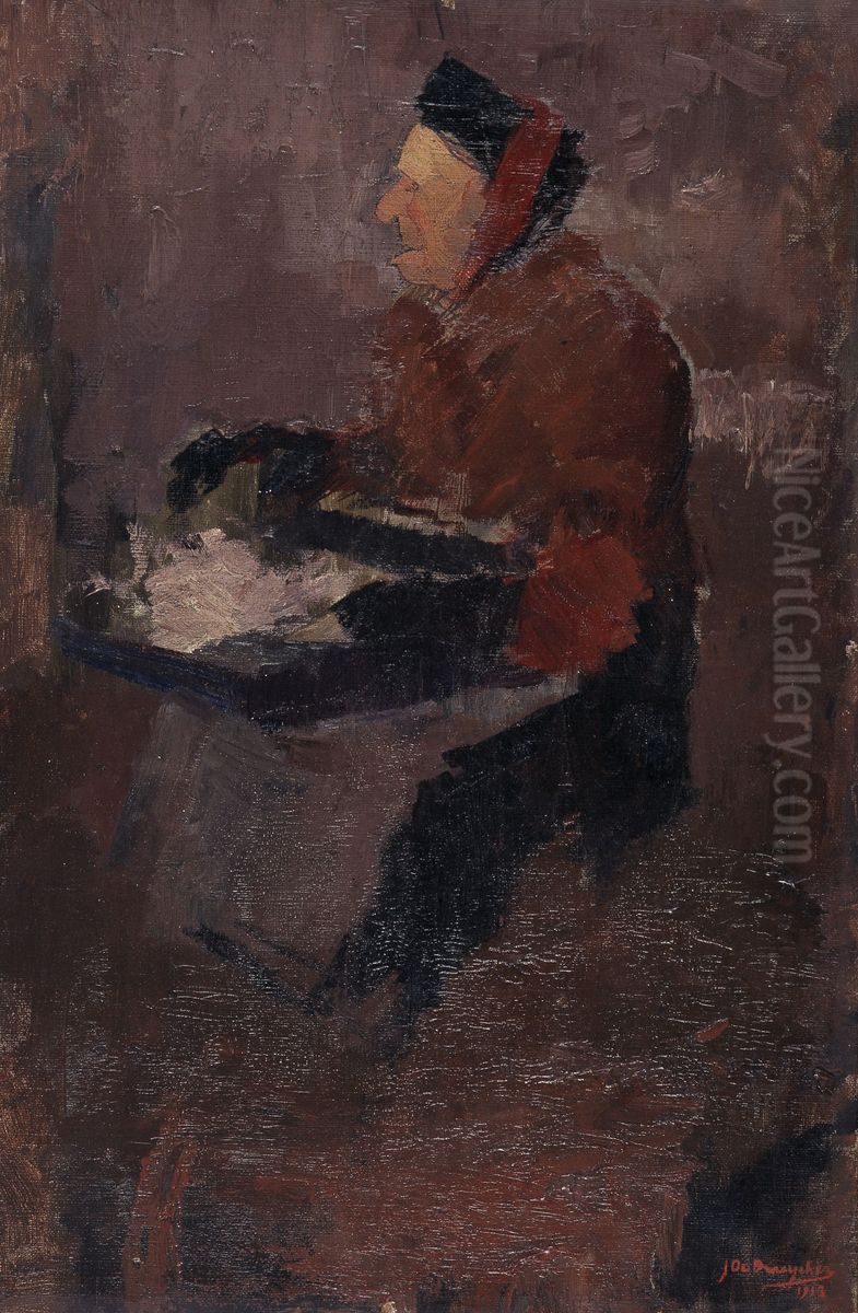 Seated Old Woman Oil Painting by Jules De Bruycker
