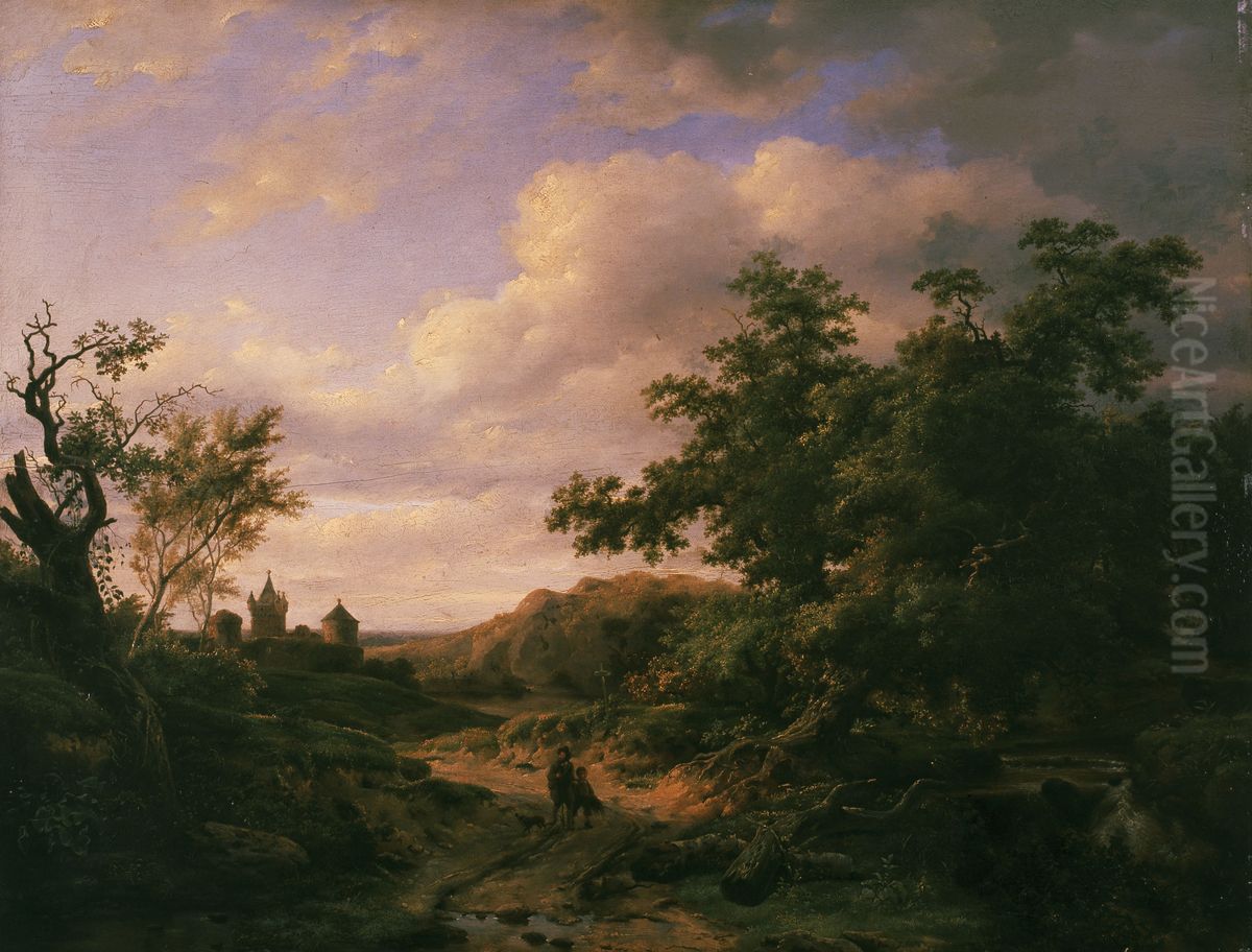 Landscape with a Castle Road Oil Painting by Francois Roffiaen