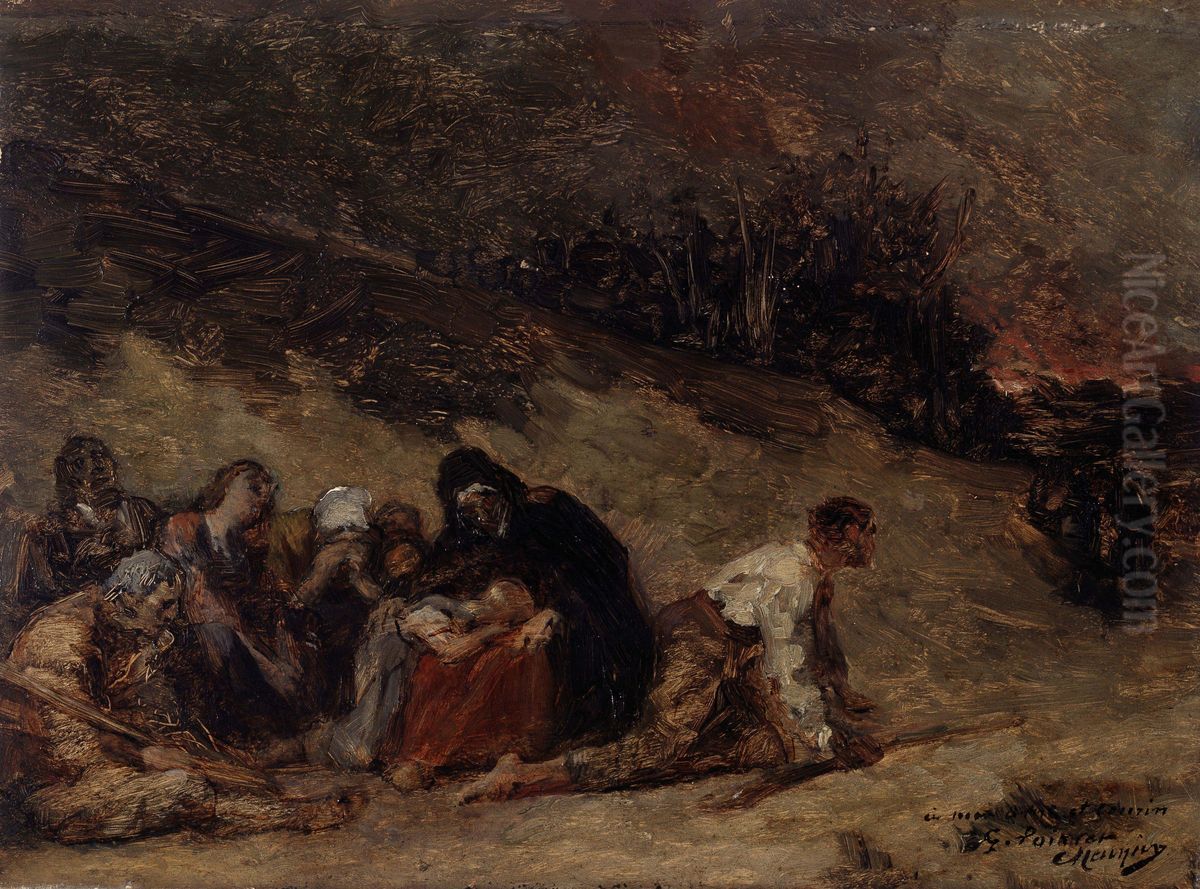 Episode from the Peasants' Revolt. The Fire of Turnhout (1798-1799) Oil Painting by Constantin Meunier