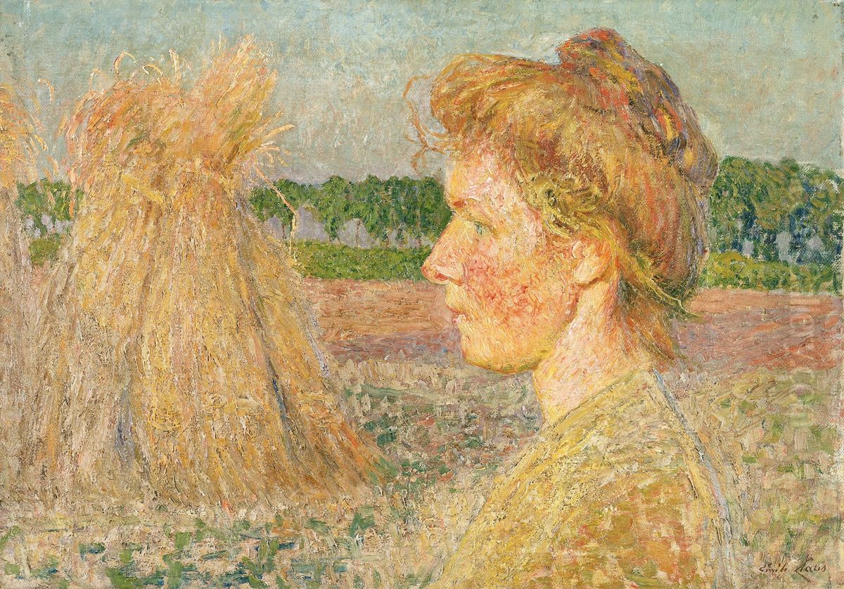 Profile of a Woman and Wheatsheaves Oil Painting by Emile Claus
