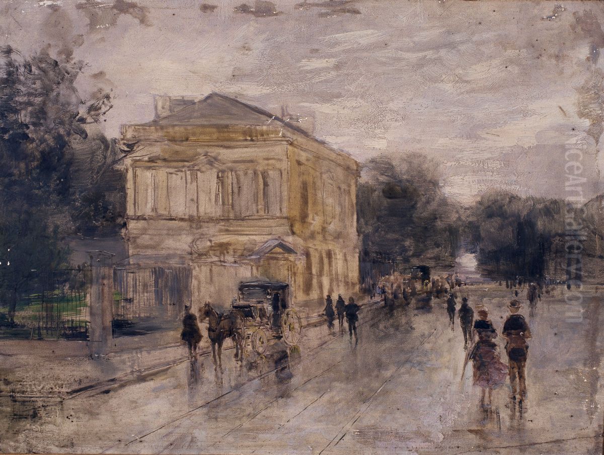 Brussels in the Rain Oil Painting by Gustave Den Duyts