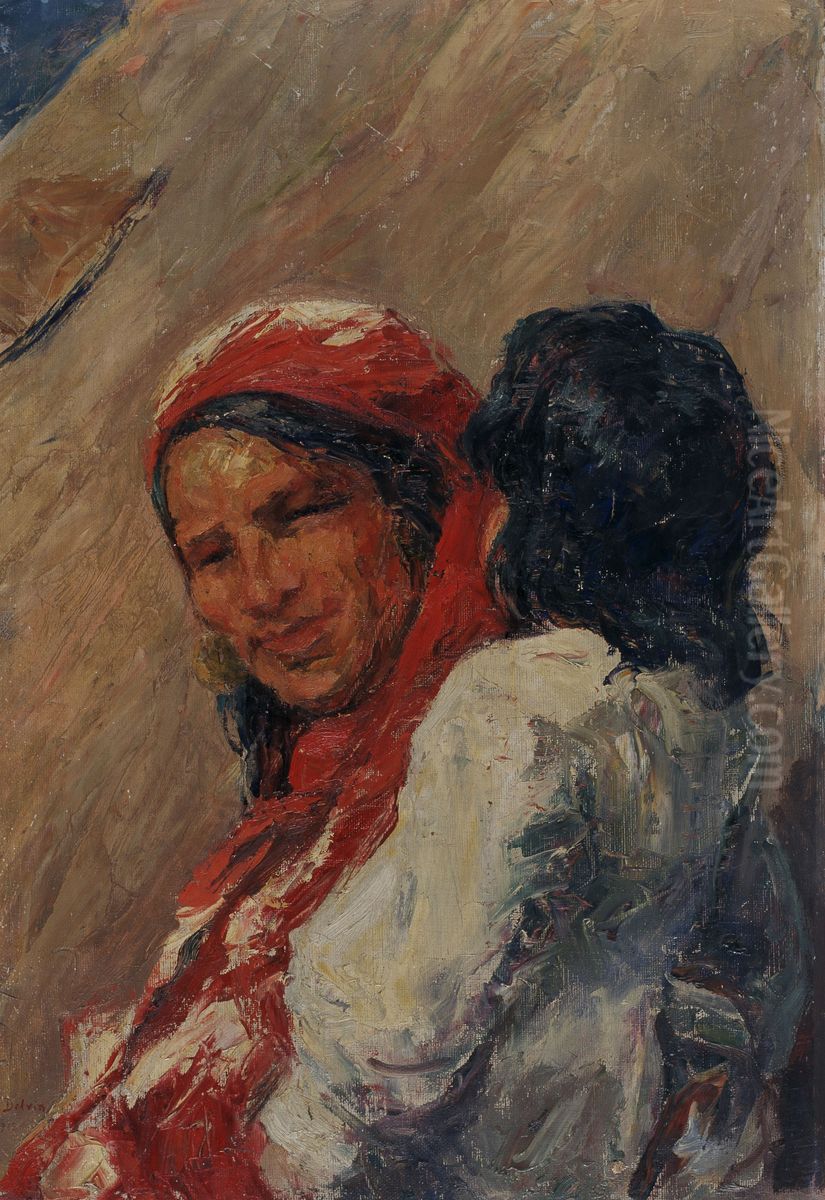 Gypsy Woman with Child Oil Painting by Jean Delvin