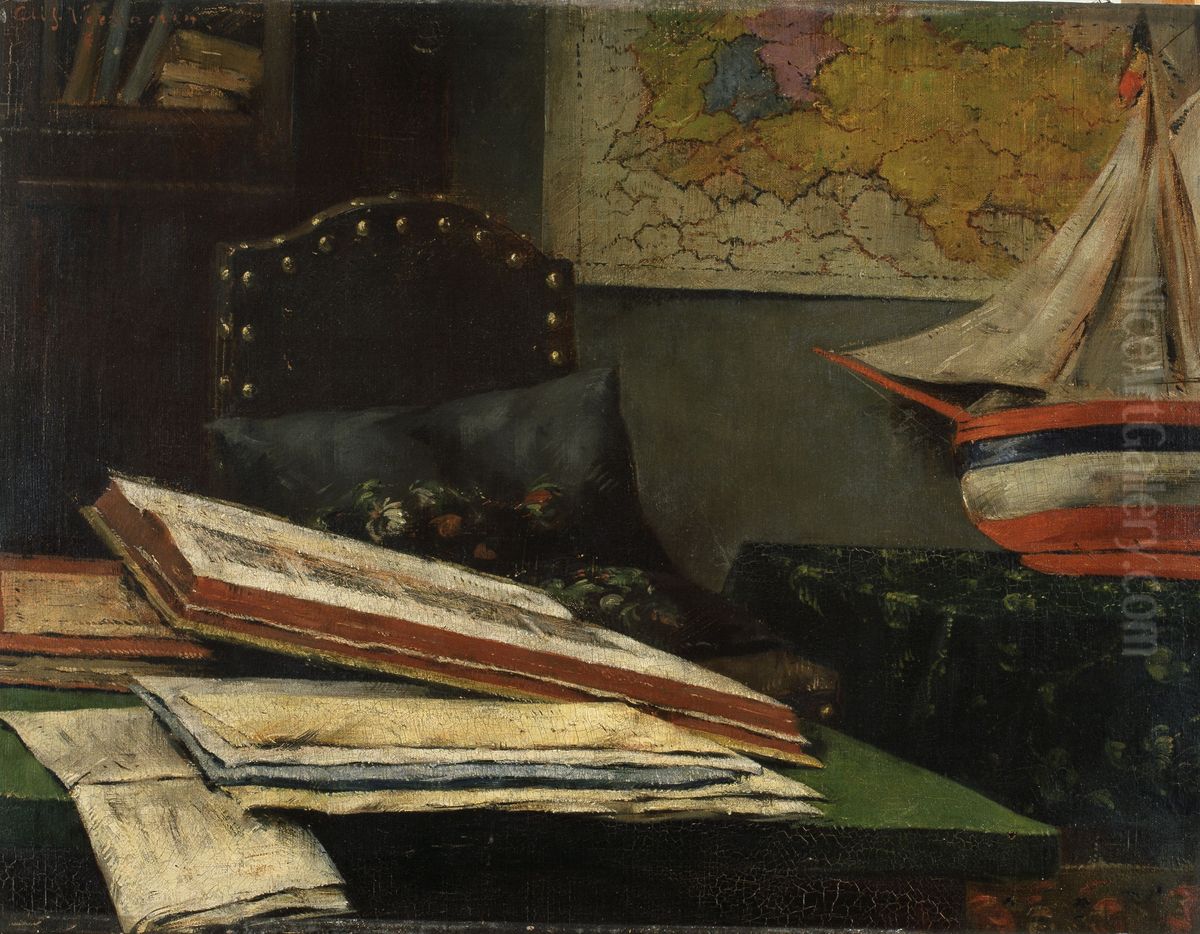 Study with a Map Oil Painting by Alfred Verhaeren