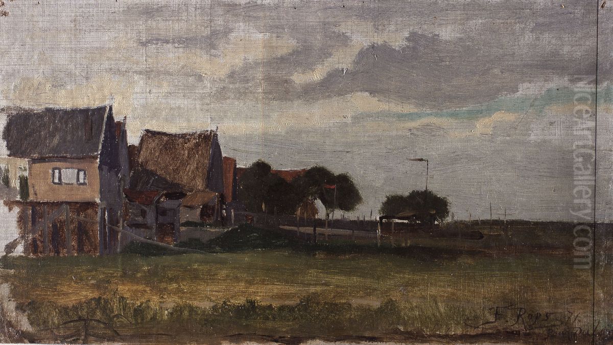 Landscape in Sweden Oil Painting by Felicien Rops