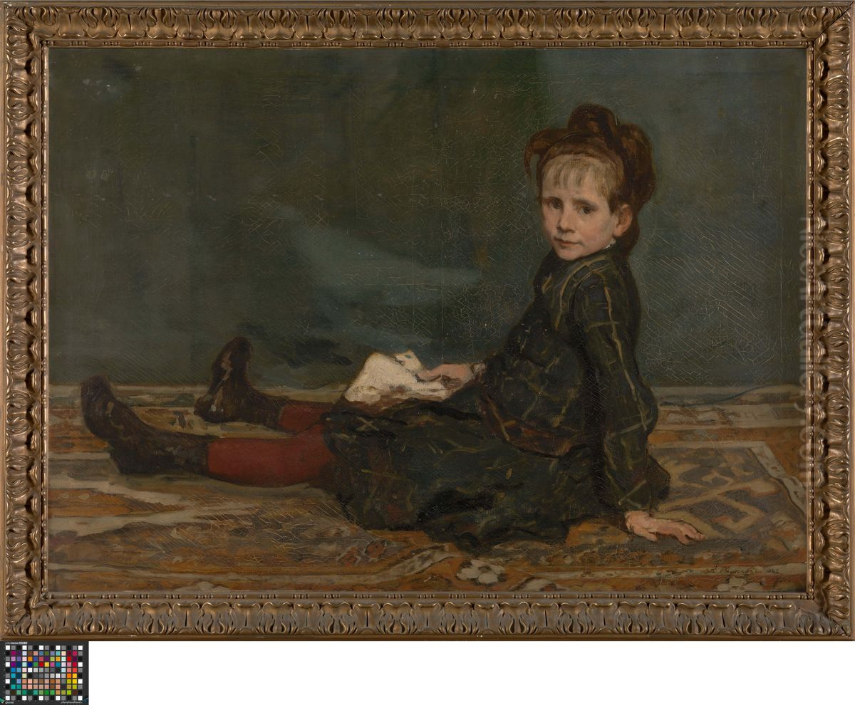 Girl sitting on a carpet Oil Painting by Alfred Cluysenaar
