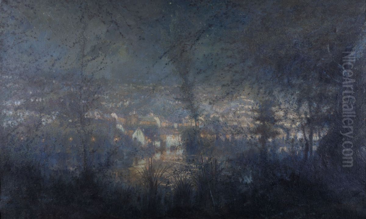 Houffalize by Night Oil Painting by Adriaan Jozef Heymans