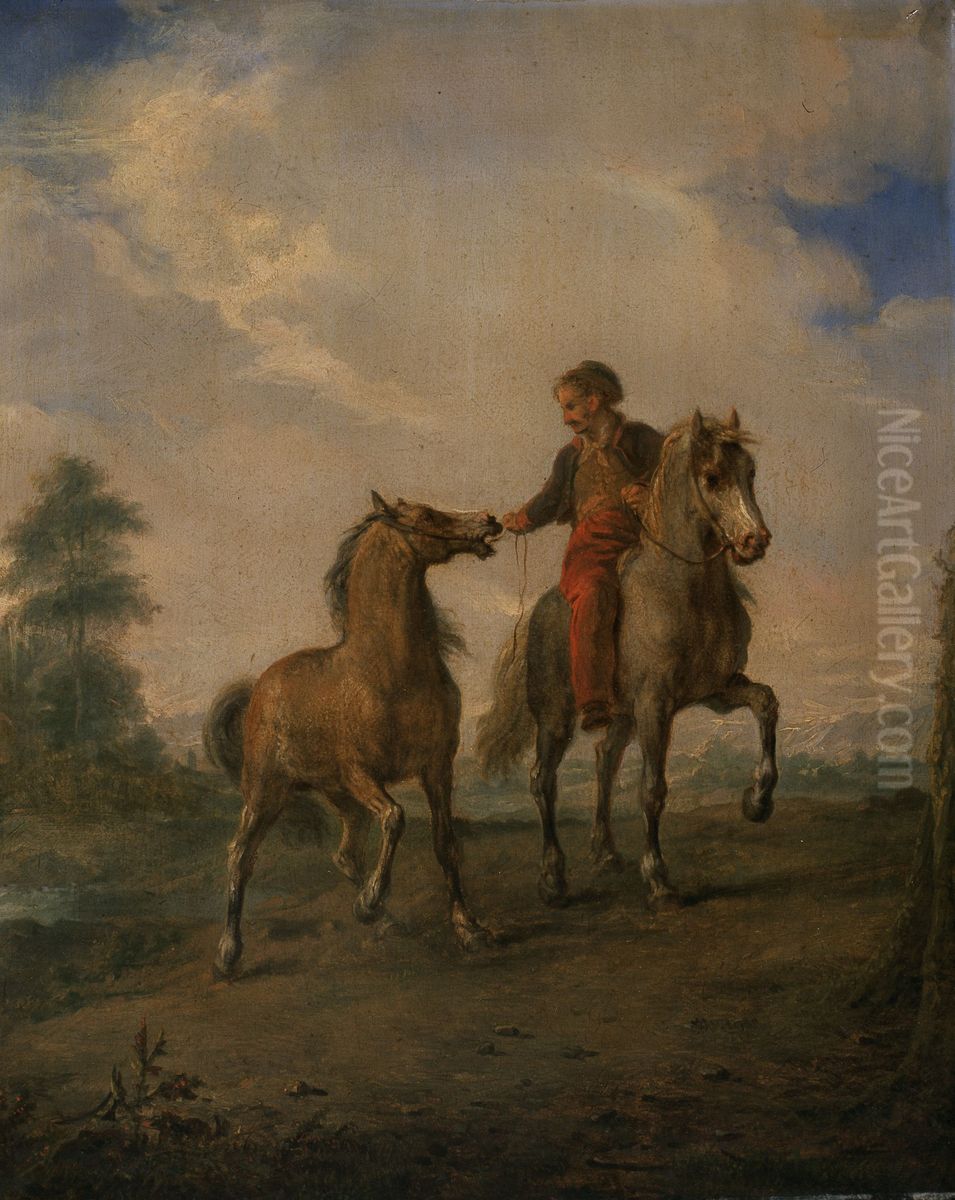 Horseman Leading a Horse Oil Painting by Louis Moritz