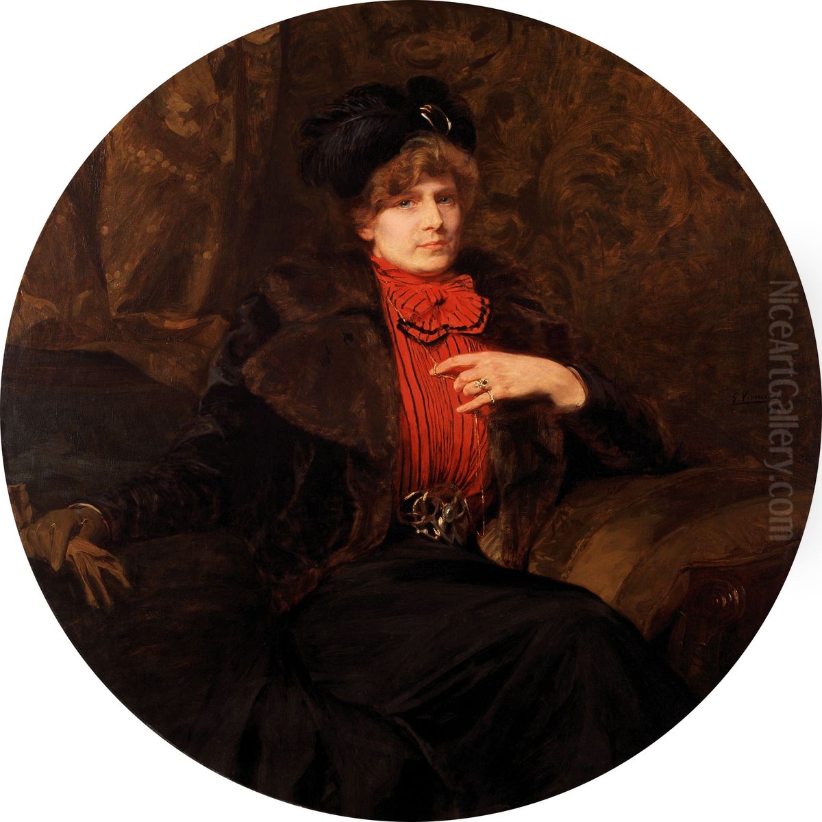 Portrait of the Artist Ketty Gilsoul-Hoppe Oil Painting by Gustaaf Vanaise