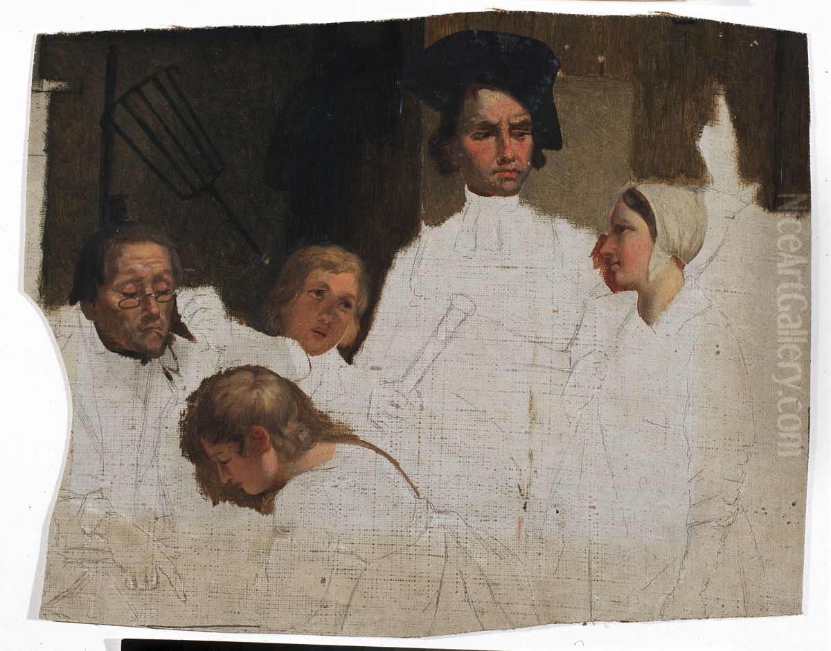 Heads of Men and Women (study) Oil Painting by Jozef Geirnaert